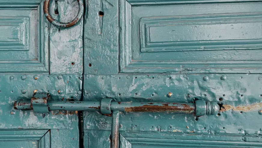 Teal doors with lock