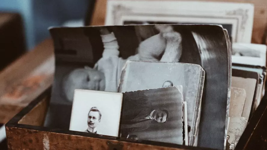 Old family photos in a box